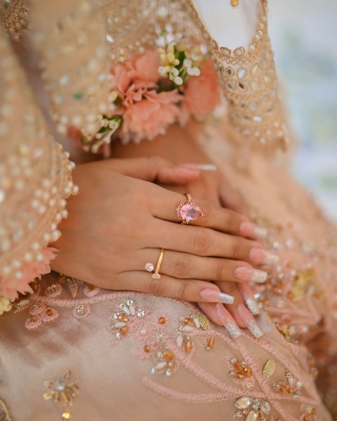 Luxury Blush Pink Cathedral Bridal Veil with Embellished Border – Extra Long Sheer Wedding Veil with Train - Image 6
