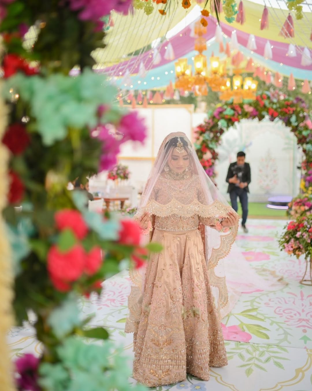 Luxury Blush Pink Cathedral Bridal Veil with Embellished Border – Extra Long Sheer Wedding Veil with Train - Image 5
