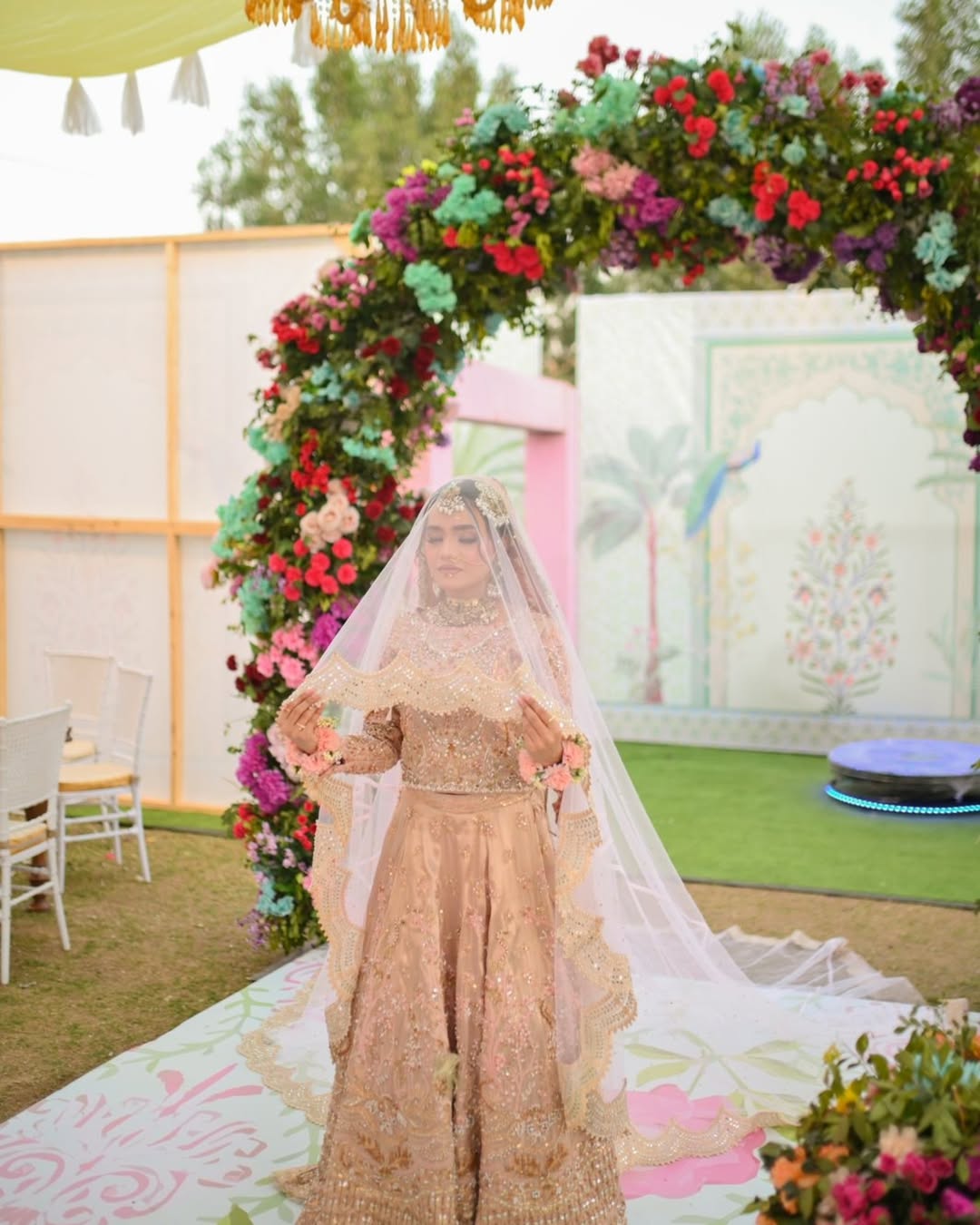 Luxury Blush Pink Cathedral Bridal Veil with Embellished Border – Extra Long Sheer Wedding Veil with Train - Image 3