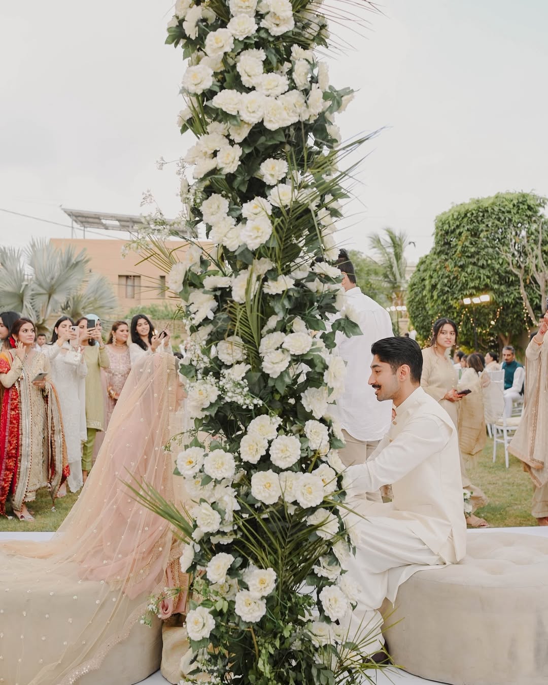 Luxury Soft Ivory Bridal Dupatta Veil with Delicate Embellishments & Long Flowing Drape – Pakistani South Asian Wedding Dupatta - Image 3