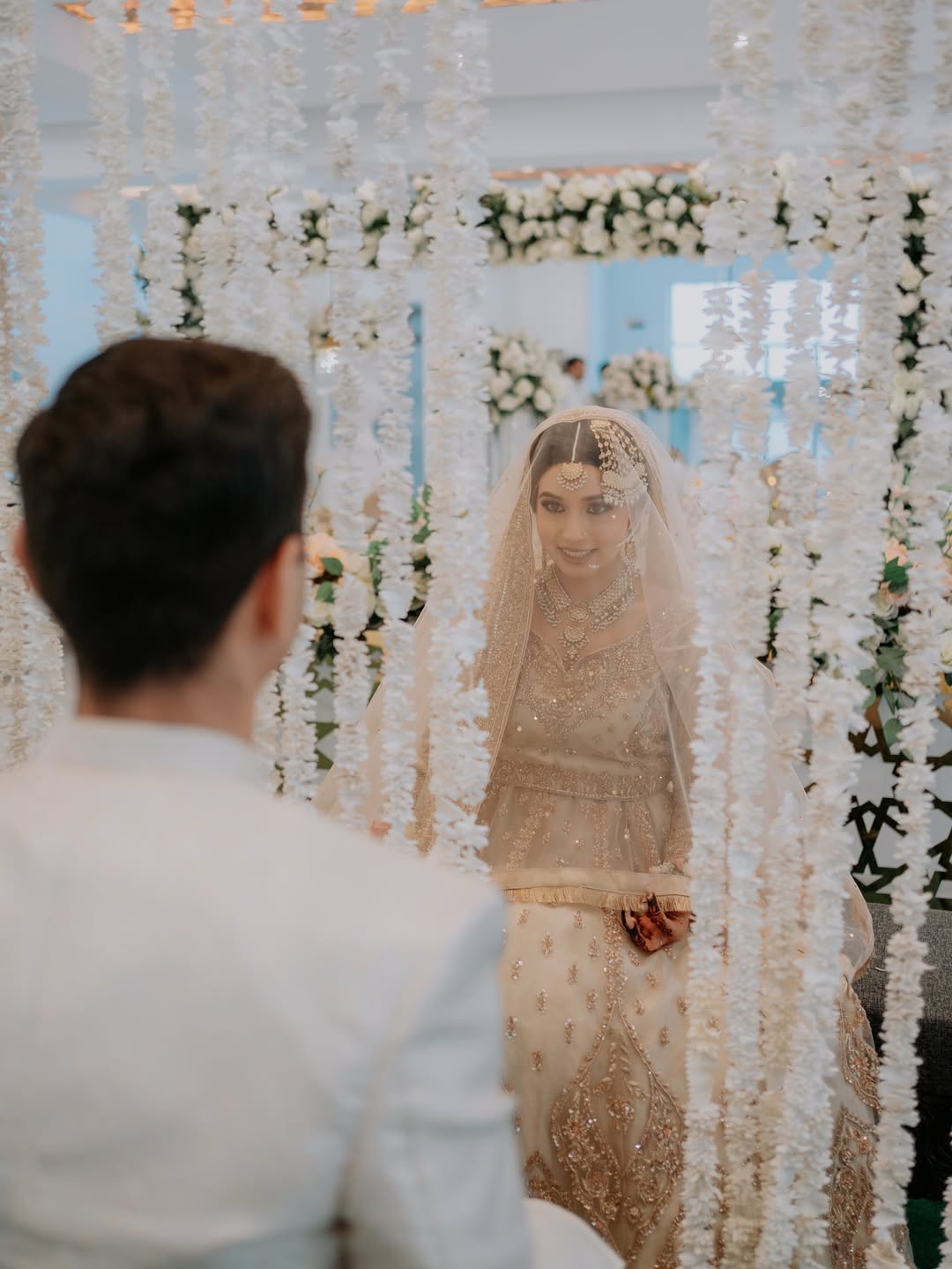 Ivory Nikkah Bridal Veil with Delicate Embellishments – Sheer Pakistani Wedding Veil with Elegant Border - Image 3