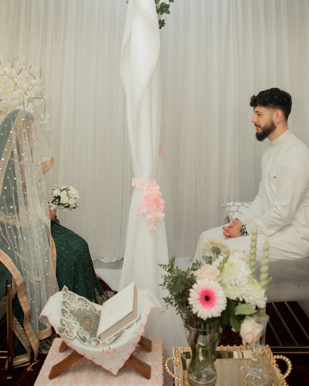 Luxury Ivory Bridal Veil with Pearl & Sequin Embellishments – Gold Border Wedding Veil - Image 2