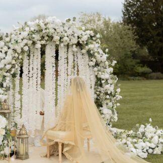 Luxury Champagne Bridal Veil with Delicate Embellished Border – Elegant Long Wedding Veil for Brides