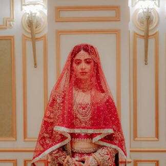 Luxury Red Embroidered Bridal Dupatta Veil – Traditional South Asian Wedding Veil with Intricate Embellishments & Elegant Border