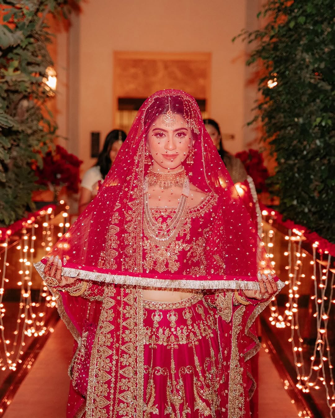 Luxury Red Embroidered Bridal Dupatta Veil – Traditional South Asian Wedding Veil with Intricate Embellishments & Elegant Border - Image 4