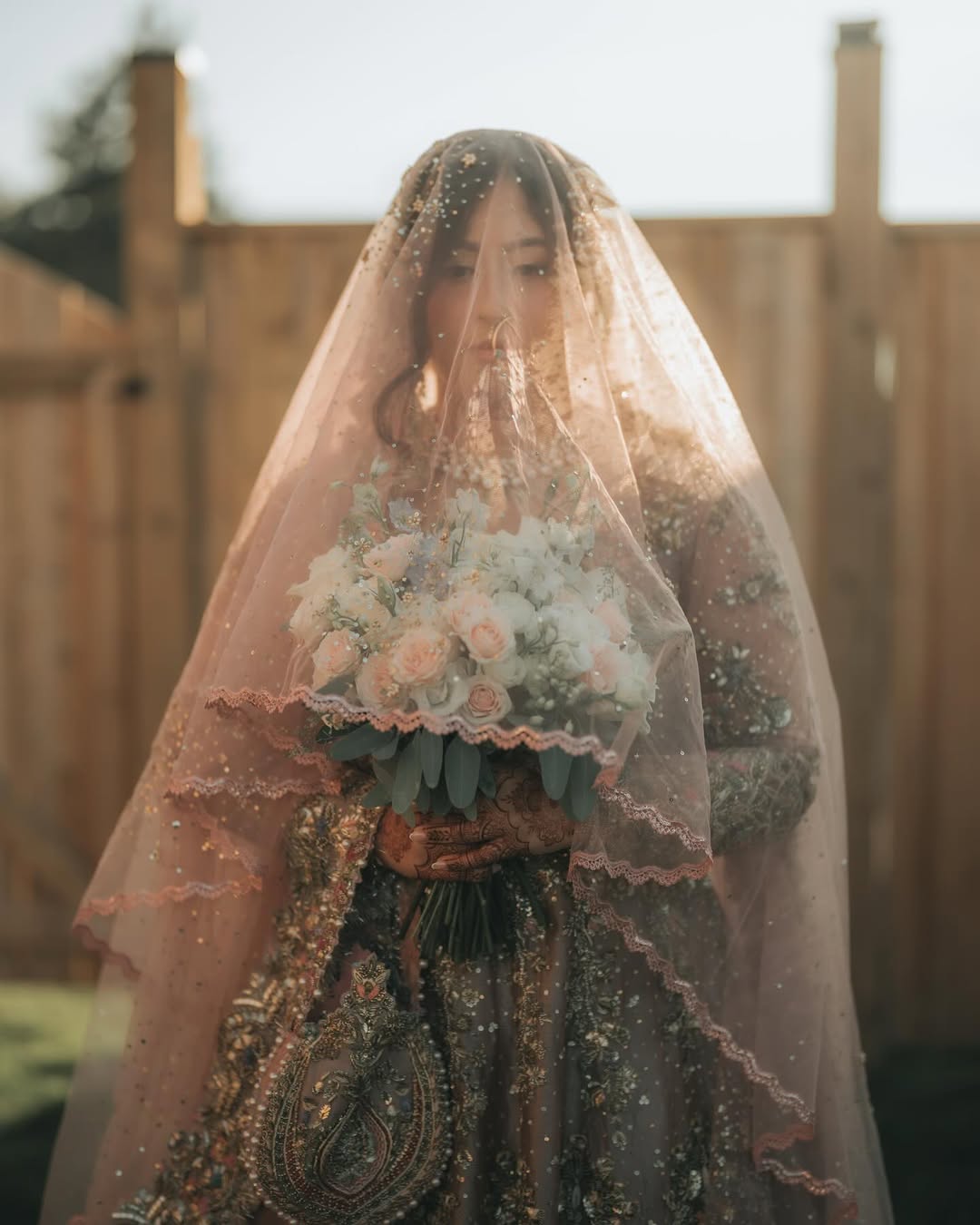 Blush Pink Bridal Veil with Sequin Embellishments & Lace Edge – Sheer Wedding Veil for Brides - Image 3