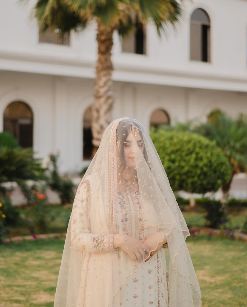 Gold Soft Net Bridal Dupatta with Gold Scatter US - Image 3