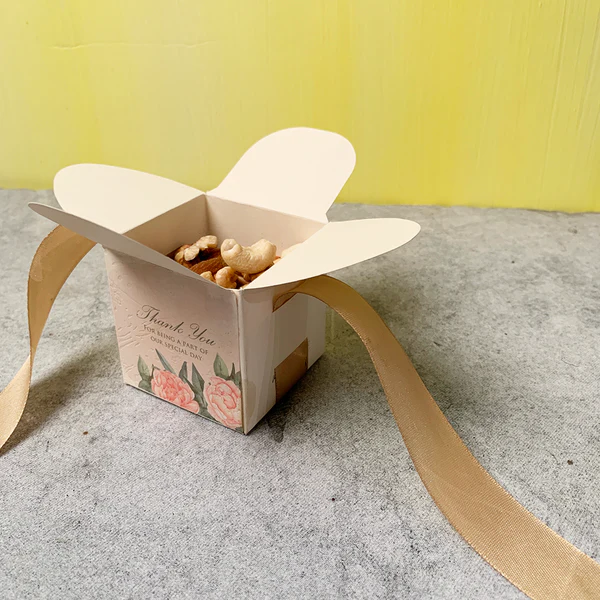Blue Floral Cube Nikkah Favor Boxes – Personalized Pakistani Wedding Gift Boxes USA with Satin Ribbon - Image 2