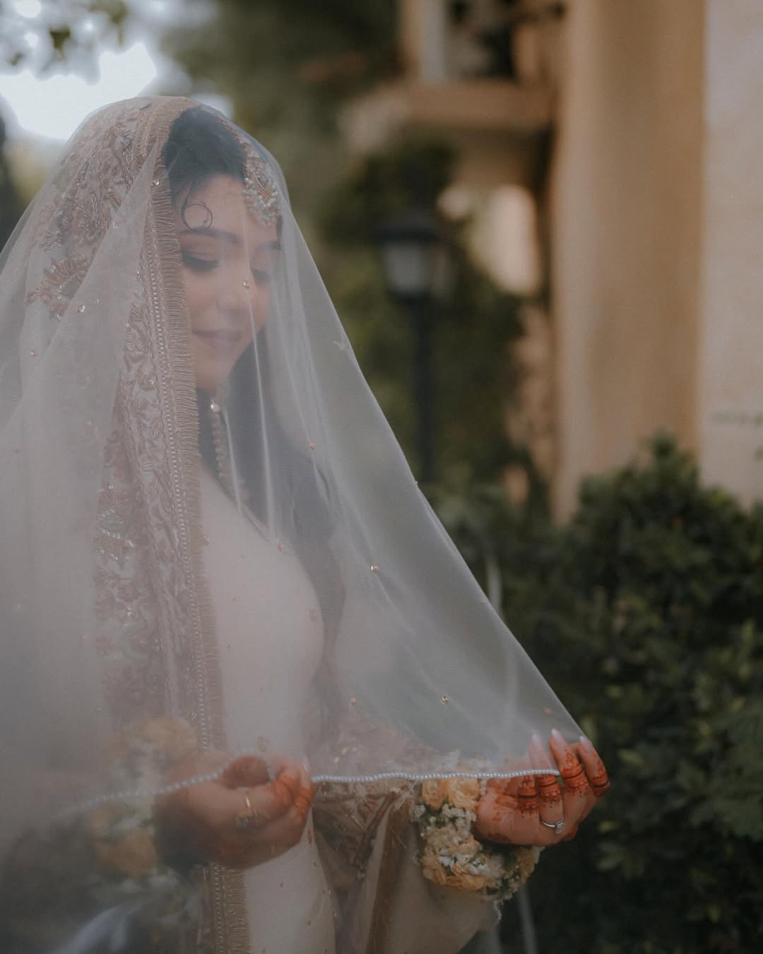 Ivory Nikkah Bridal Dupatta USA with sheer fabric, delicate embroidered border and pearl edge detailing for Pakistani brides.