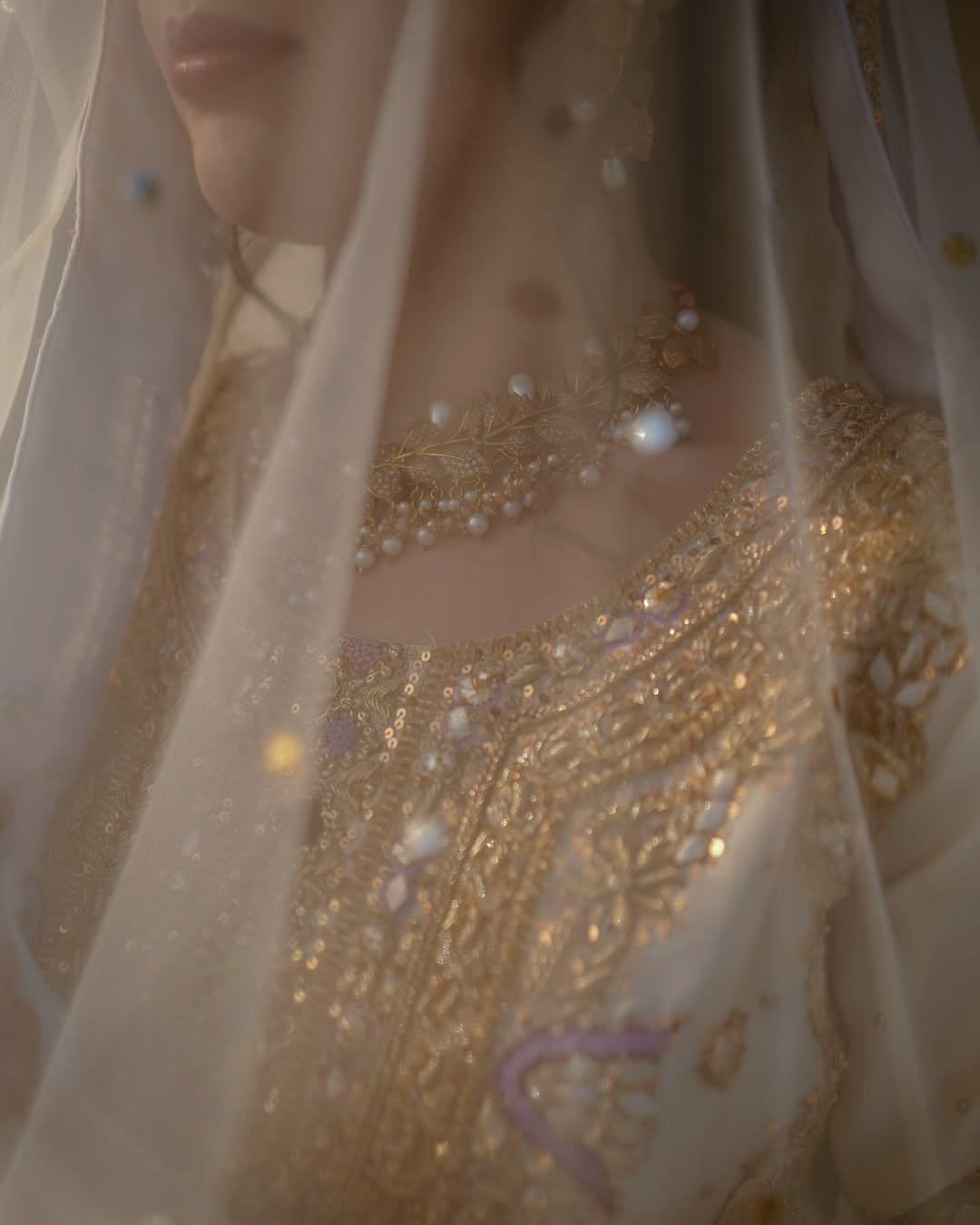 Ivory Nikkah Bridal Dupatta – Pakistani Wedding Veil USA with Delicate Embroidery & Pearl Edge Detailing - Image 3