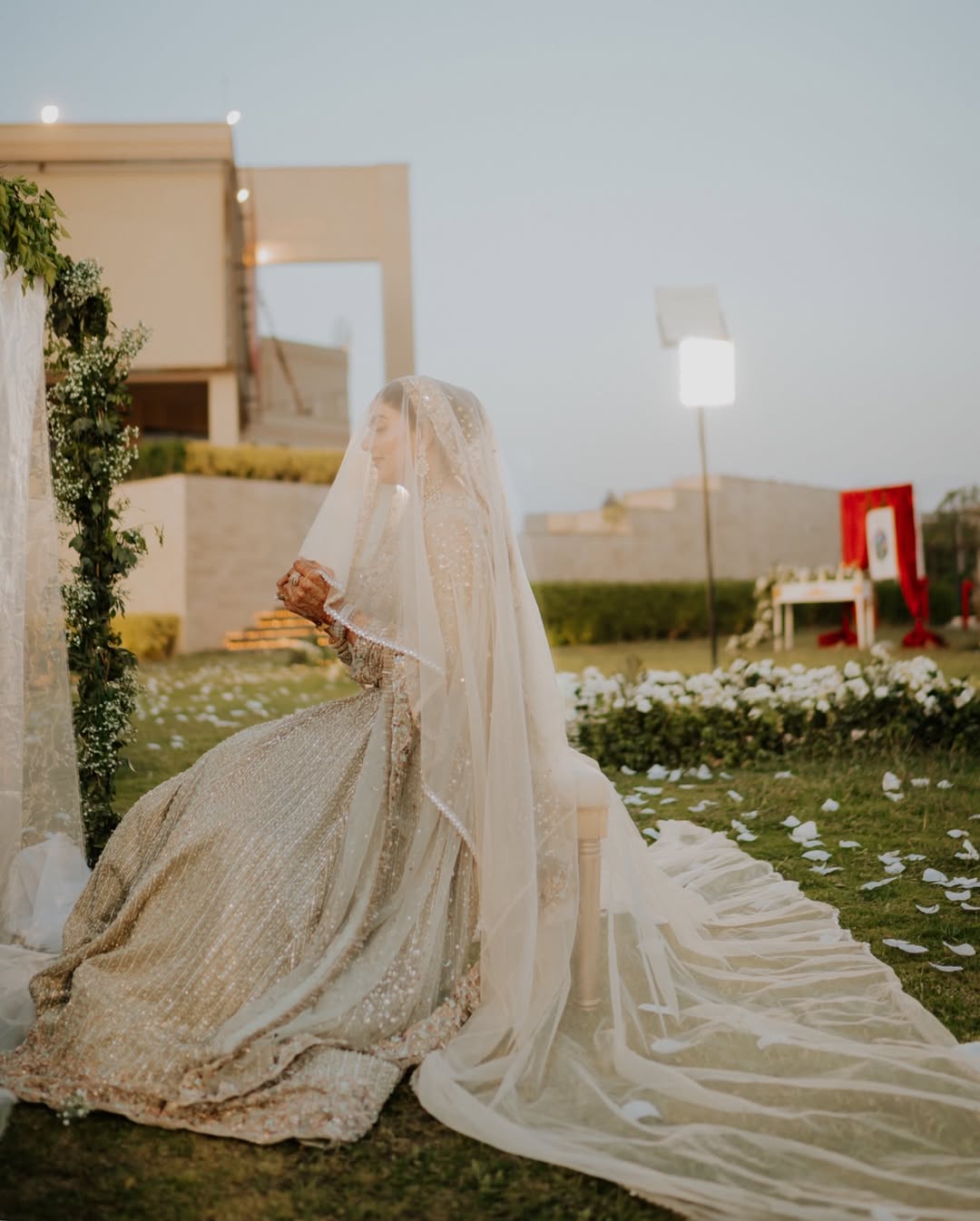 Ivory Nikkah Bridal Veil – Sheer Long Pakistani Wedding Veil with Delicate Embellished Border - Image 2