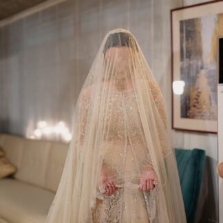 Ivory Nikkah Bridal Veil USA with sheer fabric, delicate sparkle embellishments and elegant border for Pakistani and Muslim brides
