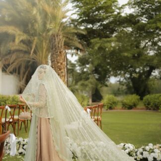 Mint Green Nikkah Dupatta USA with sheer fabric, delicate pearl embellishments and extra-long flowing bridal train for Pakistani brides.