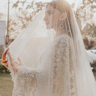 Ivory Bridal Nikkah Dupatta – Embellished Pakistani Wedding Veil for Brides USA