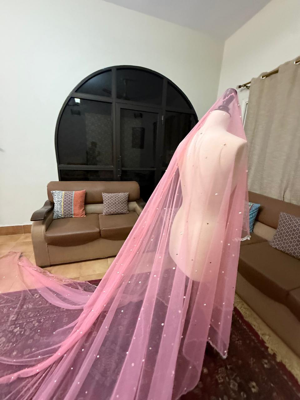 Personalized pink Nikkah dupatta with custom embroidery and sparkle detailing for Pakistani brides in the USA.