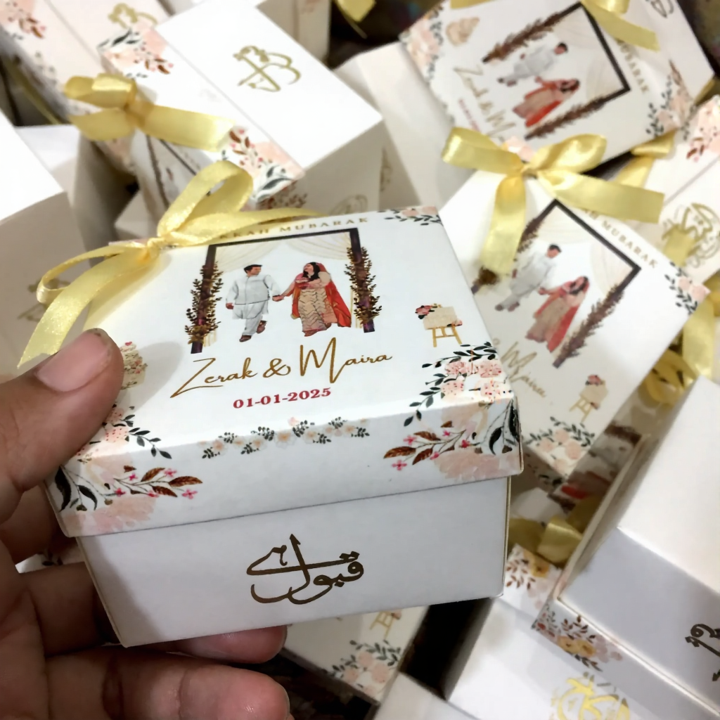 Personalized Nikkah Favor Boxes – Custom Muslim Wedding Gift Boxes with Floral Design & Satin Ribbon - Image 2