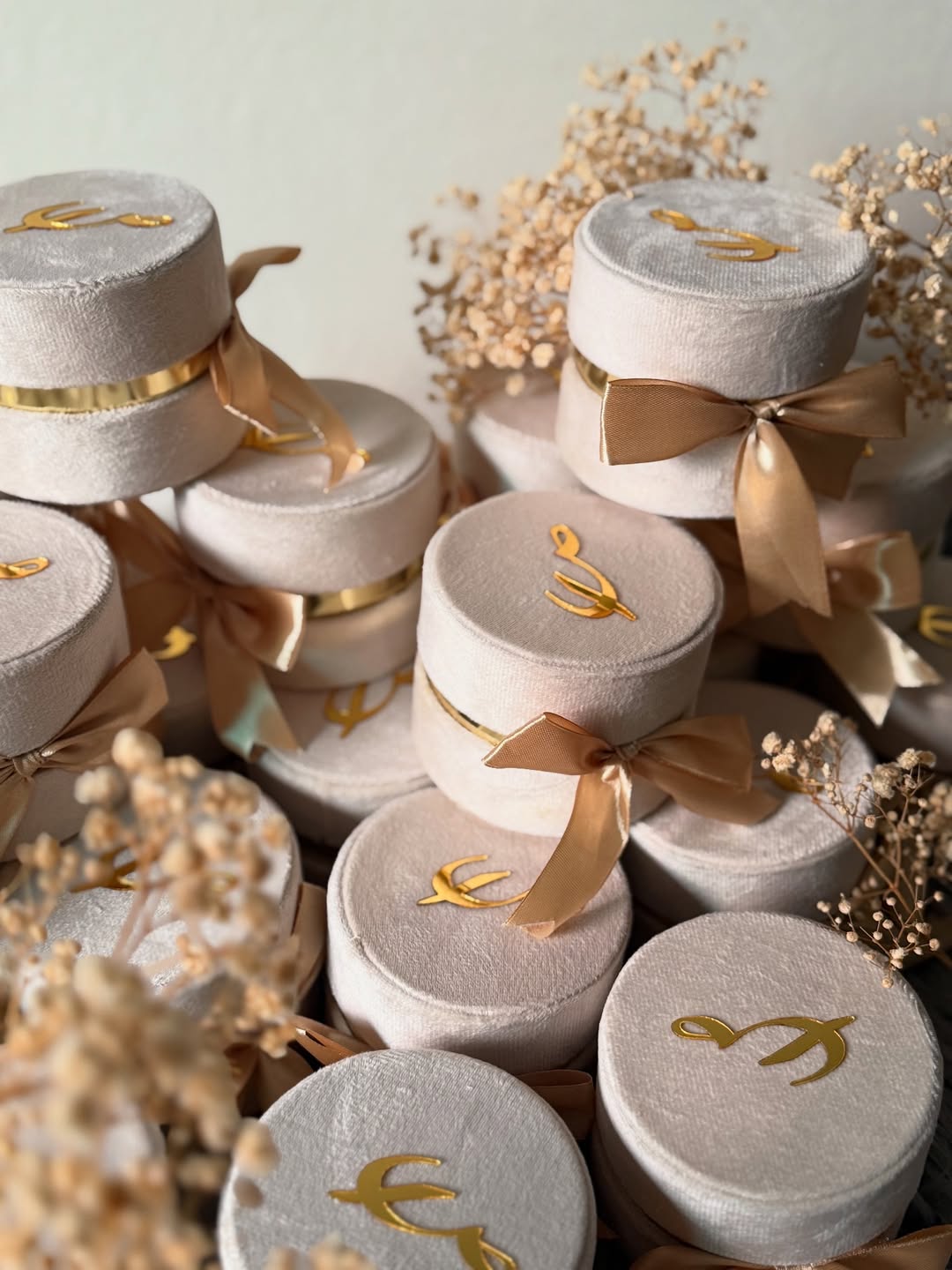 Emerald Green Velvet Nikkah Favor Boxes – Personalized Pakistani Wedding Gift Boxes USA with Gold Initials & Satin Bow - Image 2