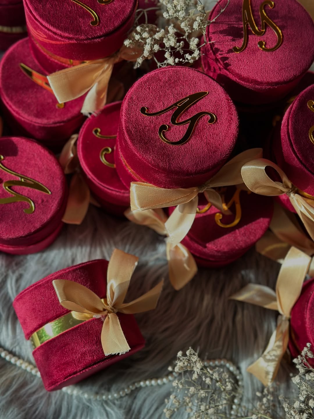 Emerald Green Velvet Nikkah Favor Boxes – Personalized Pakistani Wedding Gift Boxes USA with Gold Initials & Satin Bow - Image 4