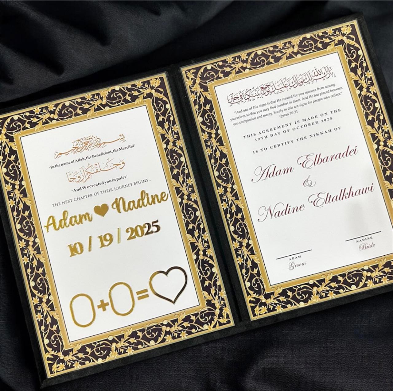 Personalized Black Nikkah Nama Folder & Keepsake Box Set – Luxury Custom Muslim Marriage Certificate Holder with Gold Monogram, Wedding Date & Elegant Pakistani Wedding Design - Image 3