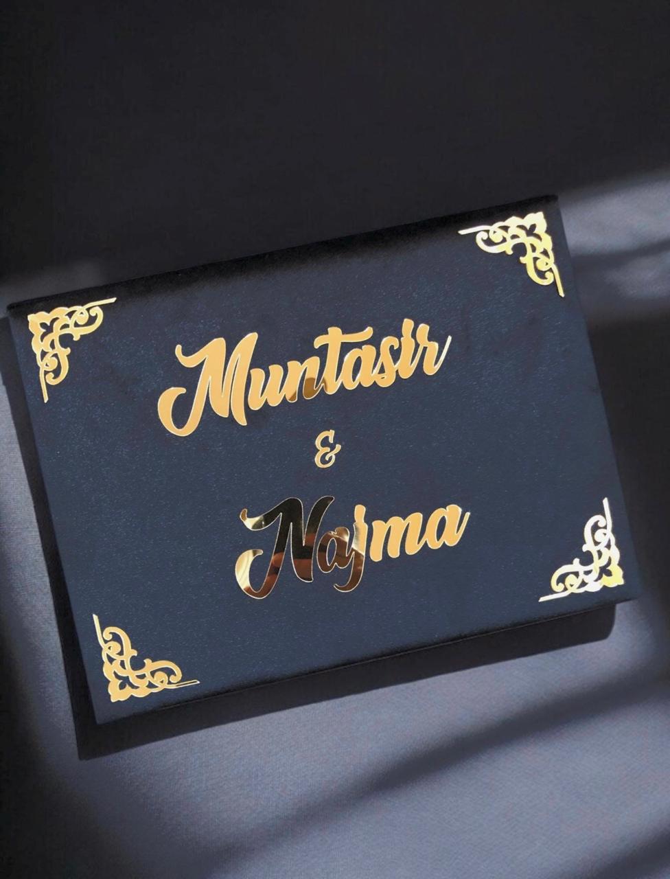 Personalized Black Nikkah Nama Folder & Keepsake Box Set – Luxury Custom Muslim Marriage Certificate Holder with Gold Monogram, Wedding Date & Elegant Pakistani Wedding Design - Image 4