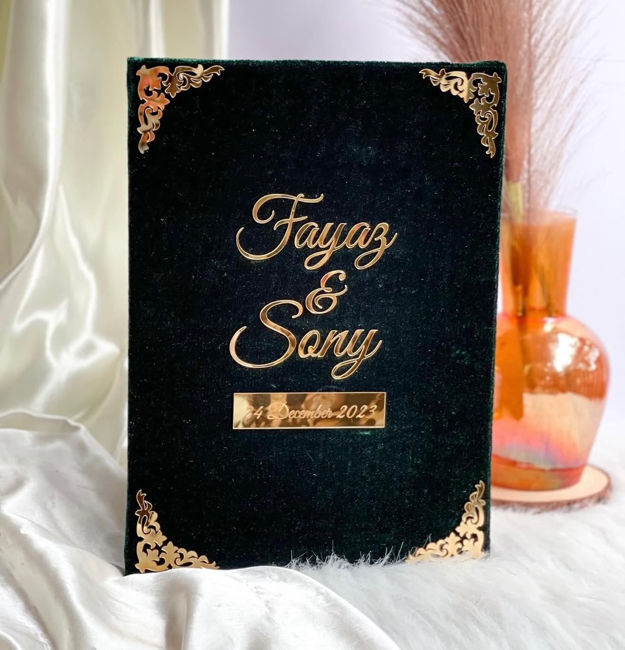 Personalized Emerald Green Velvet Nikkah Nama Folder – Luxury Custom Muslim Marriage Certificate Holder with Gold Names, Wedding Date & Elegant Pakistani Wedding Design - Image 5