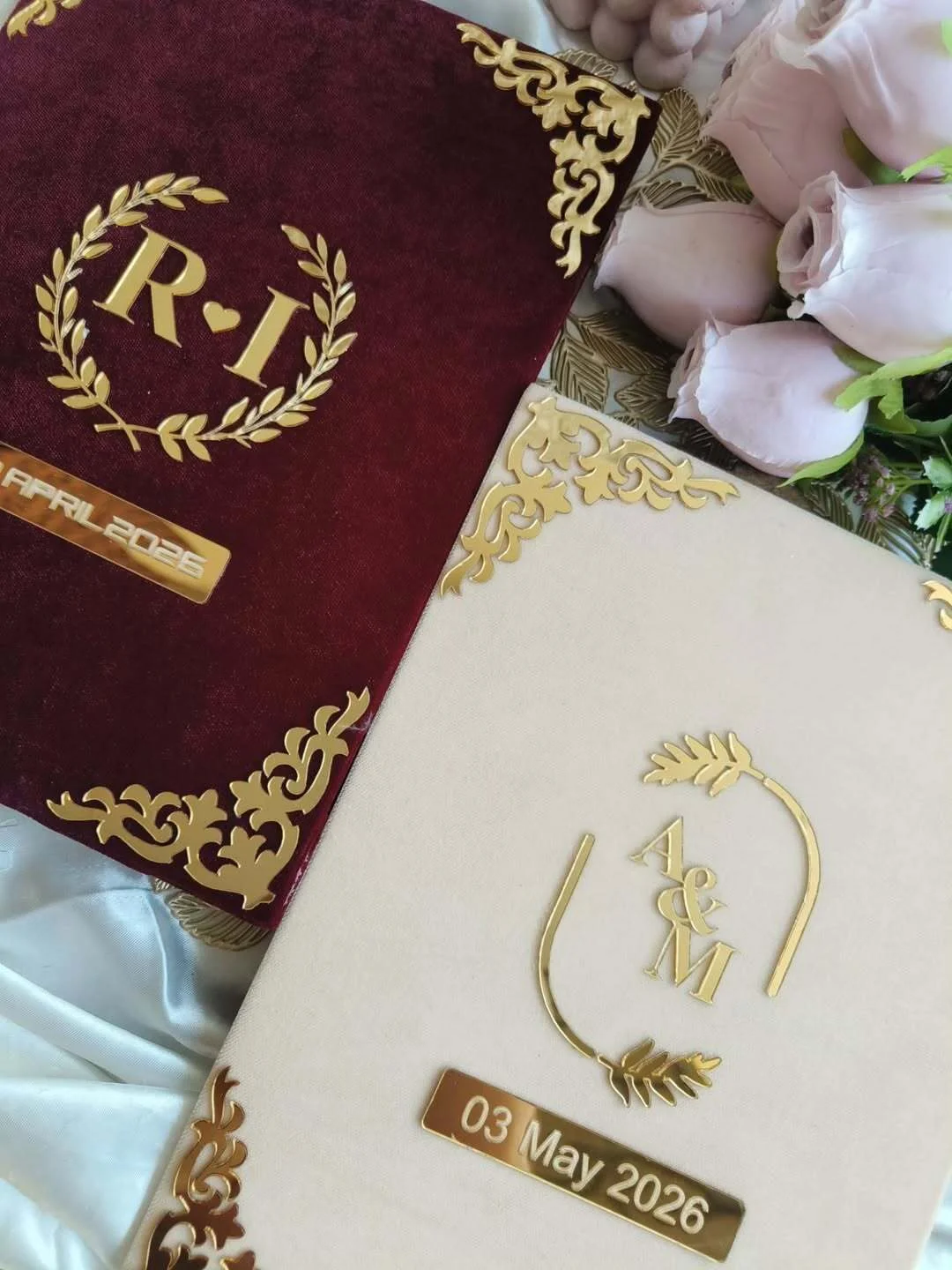 Personalized Maroon Velvet Nikkah Nama Folder – Luxury Pakistani Muslim Wedding Certificate Holder with Gold Urdu Calligraphy & Custom Date - Image 2