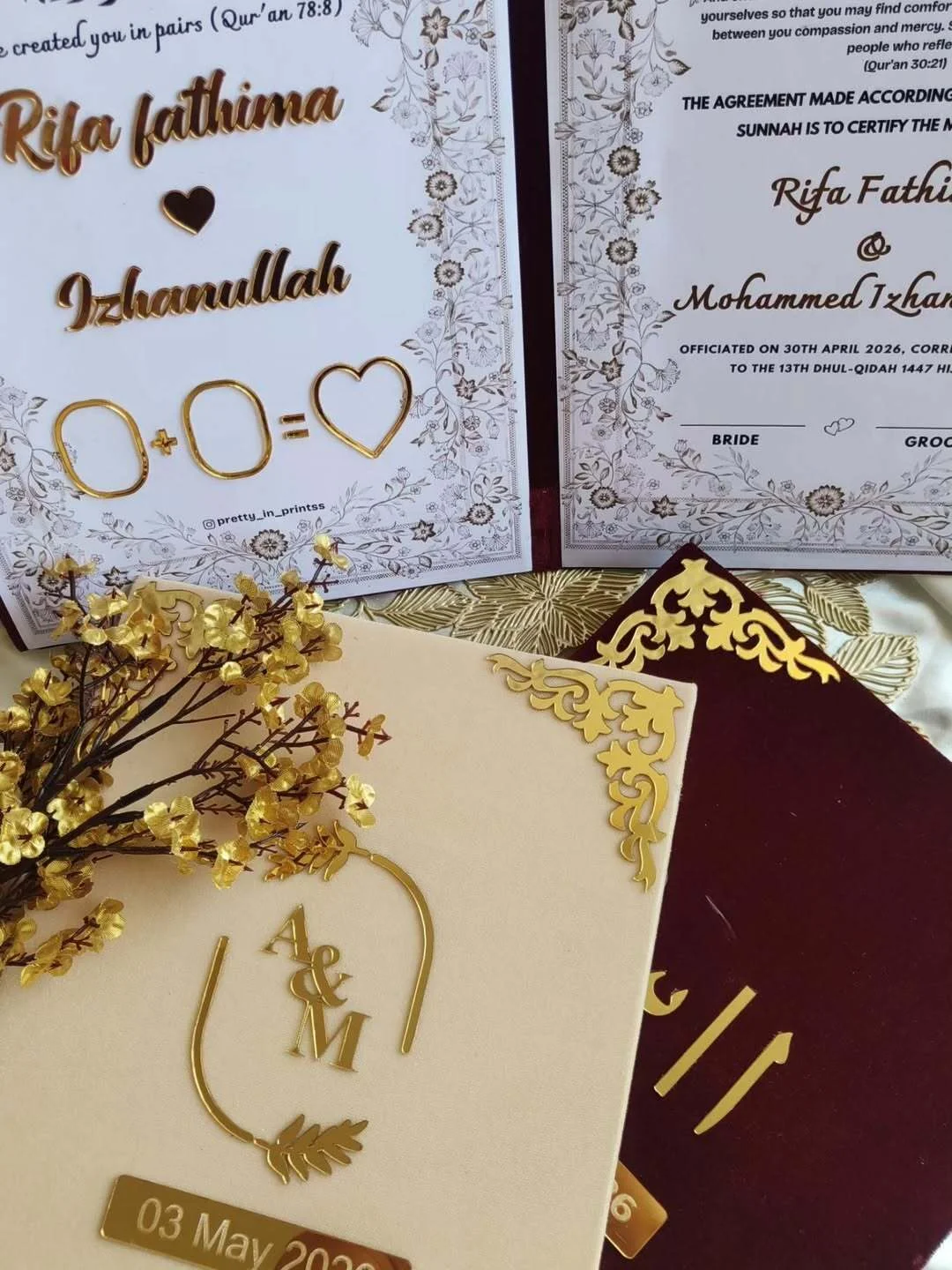 Personalized Maroon Velvet Nikkah Nama Folder – Luxury Pakistani Muslim Wedding Certificate Holder with Gold Urdu Calligraphy & Custom Date - Image 3