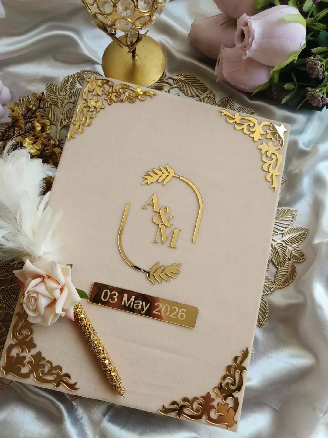 Personalized Maroon Velvet Nikkah Nama Folder – Luxury Pakistani Muslim Wedding Certificate Holder with Gold Urdu Calligraphy & Custom Date - Image 4
