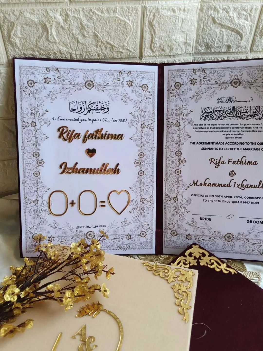 Personalized Maroon Velvet Nikkah Nama Folder – Luxury Pakistani Muslim Wedding Certificate Holder with Gold Urdu Calligraphy & Custom Date - Image 6