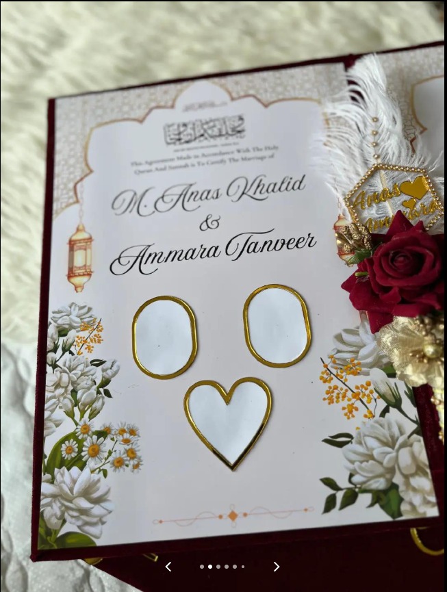 Personalized Nikkah Nama – Luxury Pakistani Islamic Marriage Certificate Book with Floral Design USA - Image 2