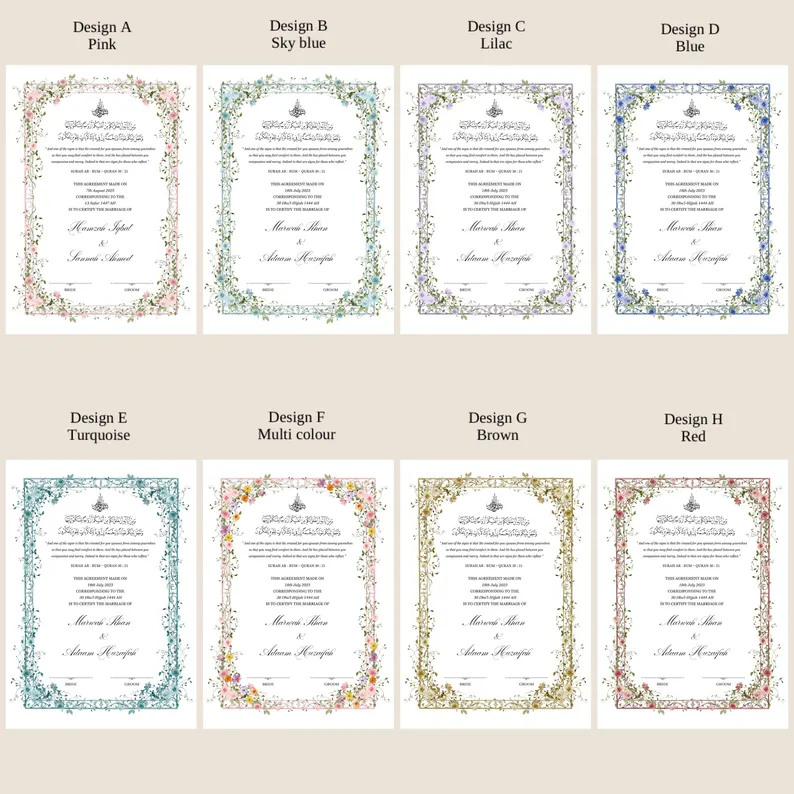 Personalized Nikkah Nama Folder with Floral Marriage Certificate Design – Elegant Pakistani Muslim Wedding Keepsake in 5 Colors - Image 5