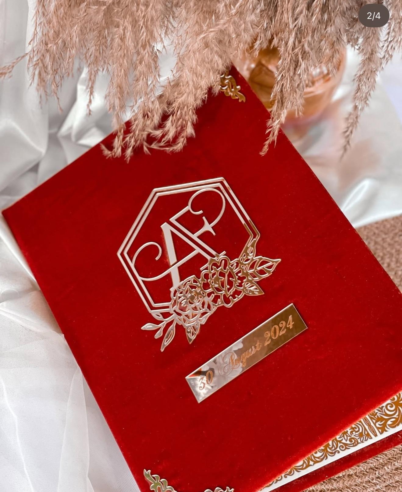 Personalized Red Velvet Nikkah Nama Folder – Luxury Custom Islamic Marriage Certificate Holder with Silver Floral Monogram, Wedding Date & Elegant Pakistani Muslim Wedding Design - Image 5